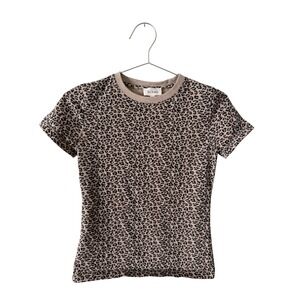 Böhme Womens Leopard Print Cotton T-Shirt Crew Neck Tan Brown XS BHM1820WT
